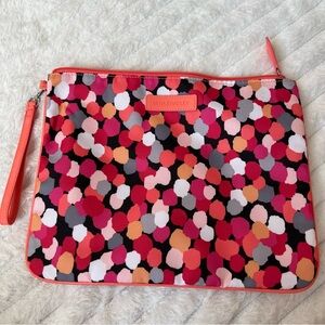 VERA BRADLEY Beach Pouch Set in Pixie Confetti Cosmetic Case Pink Orange Gray
